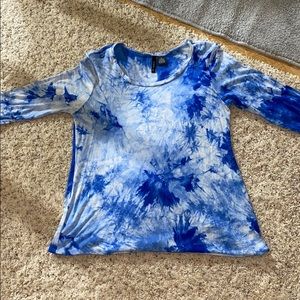 This is a blue and white tie-dye long sleeve shirt